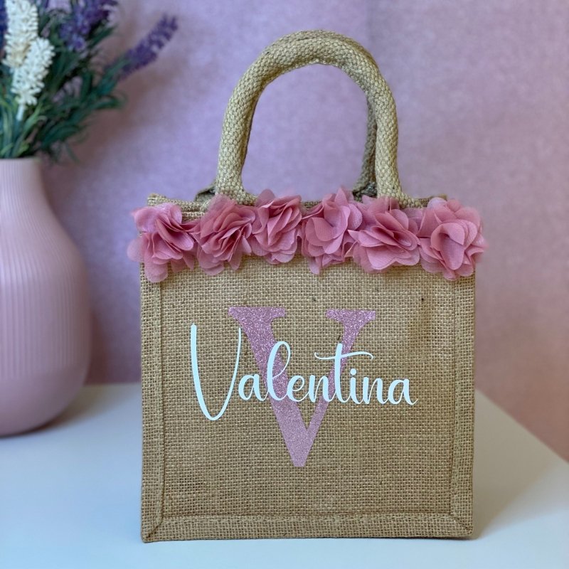 Borsa in Juta Mini con Tulle Rosa - Wonderland